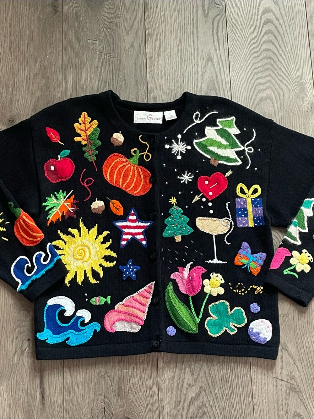 Vintage Jane’s Closet Embroidered Seasons Holiday Women’s L Cardigan Sweater